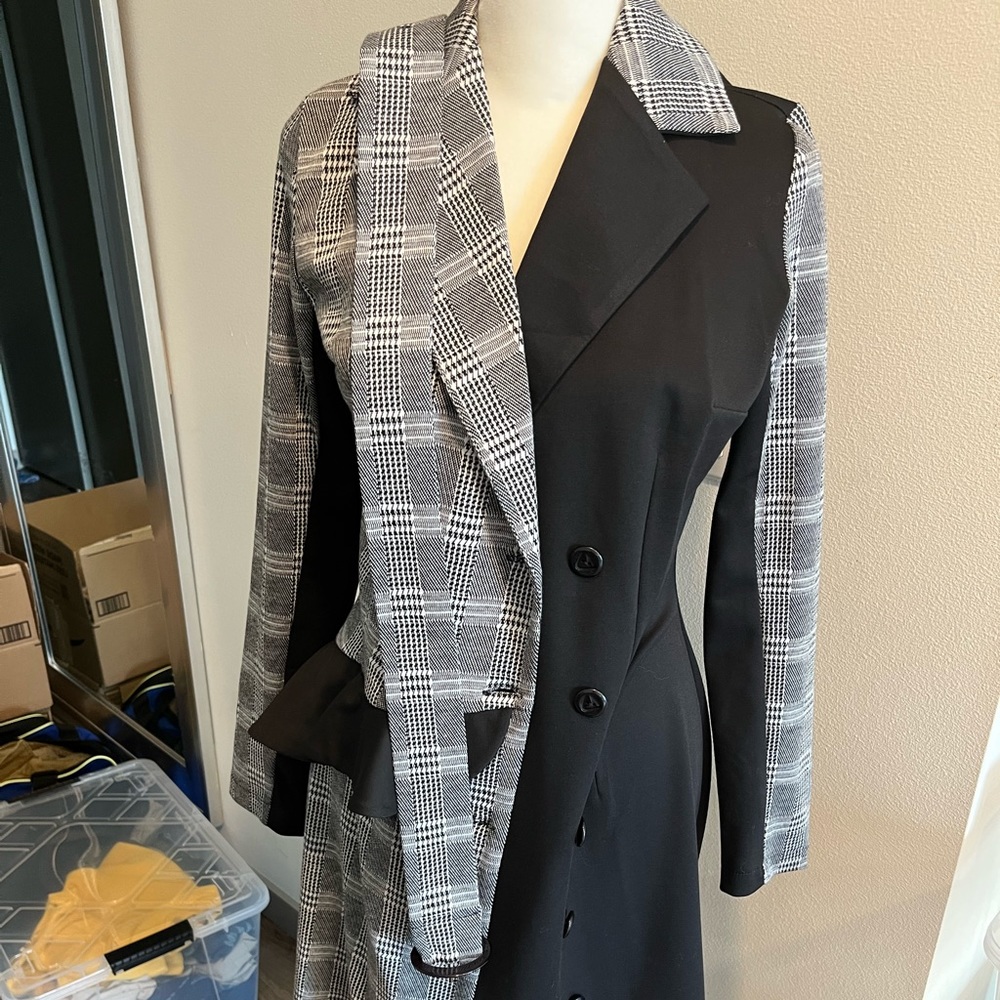 Stylish Duo Plaid Material Formal Dress Pencil Dress with Belt